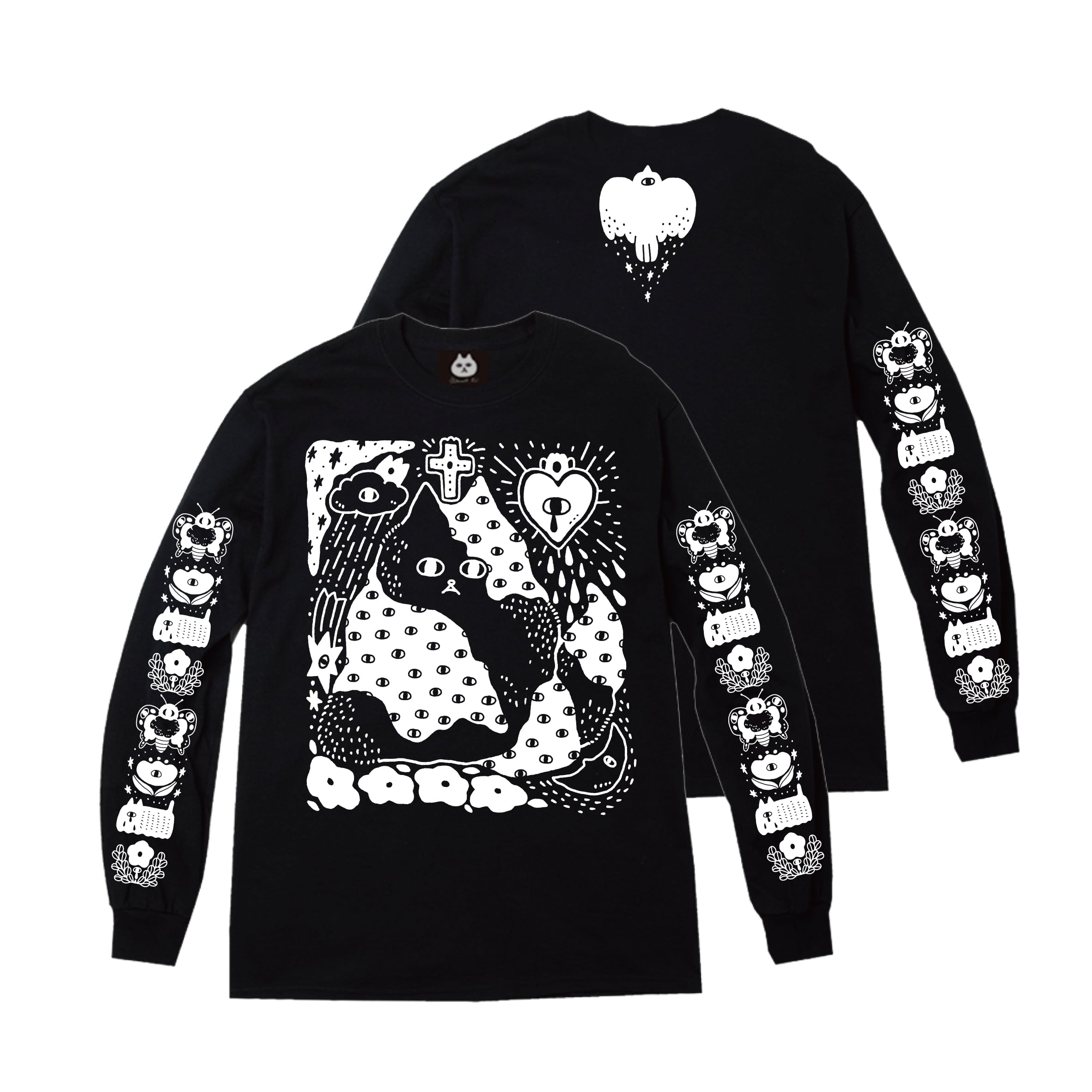 もじゃ目ネコながそでTシャツ / くろ | NEKO SHOP