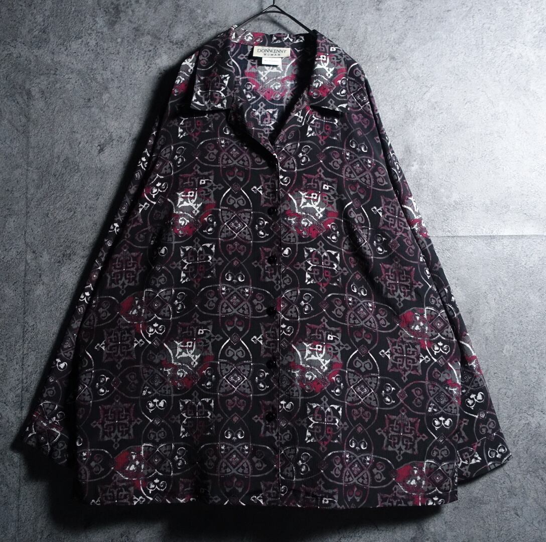 Black Ornament Artistic Design Open Collar Shirt