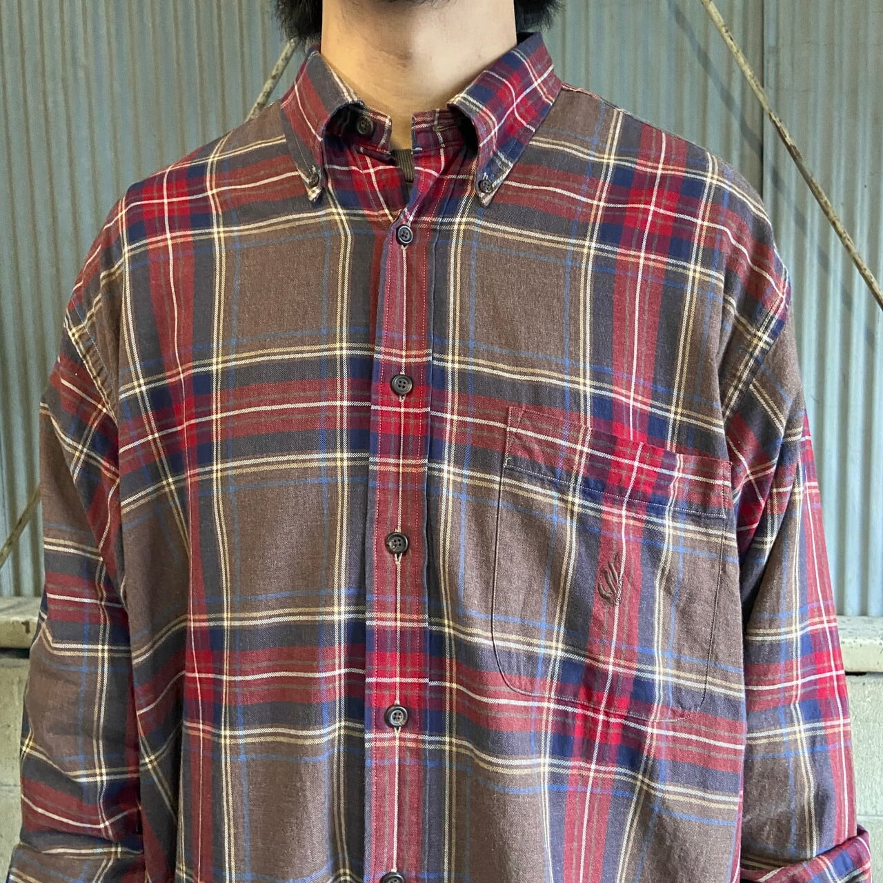 nautica ノーティカ 長袖シャツ ブラウン 無地 M ビッグサイズ 90年代 