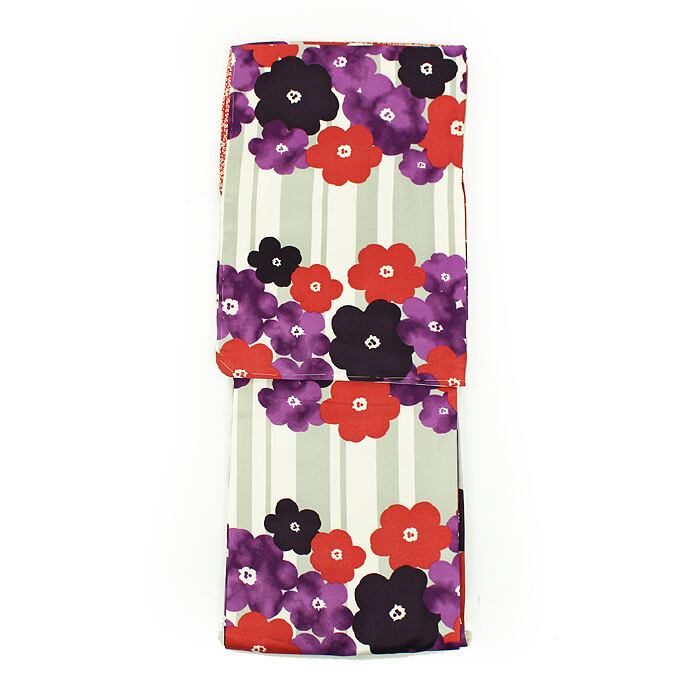 kimono 小紋 洗える着物 モダン レトロ 白 北欧風 花 袷 カジュアル 冬 秋