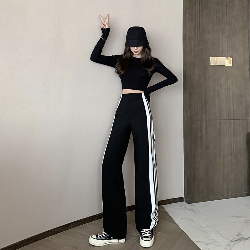 パンツ スプリングスタイルルーズカジュアルストライプ 春物 ドラファッションホール2109236512