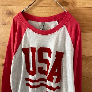 【NEXT LEVEL】USA ロゴ フェルト 七分袖 ベースボールTシャツ Lサイズ US古着
