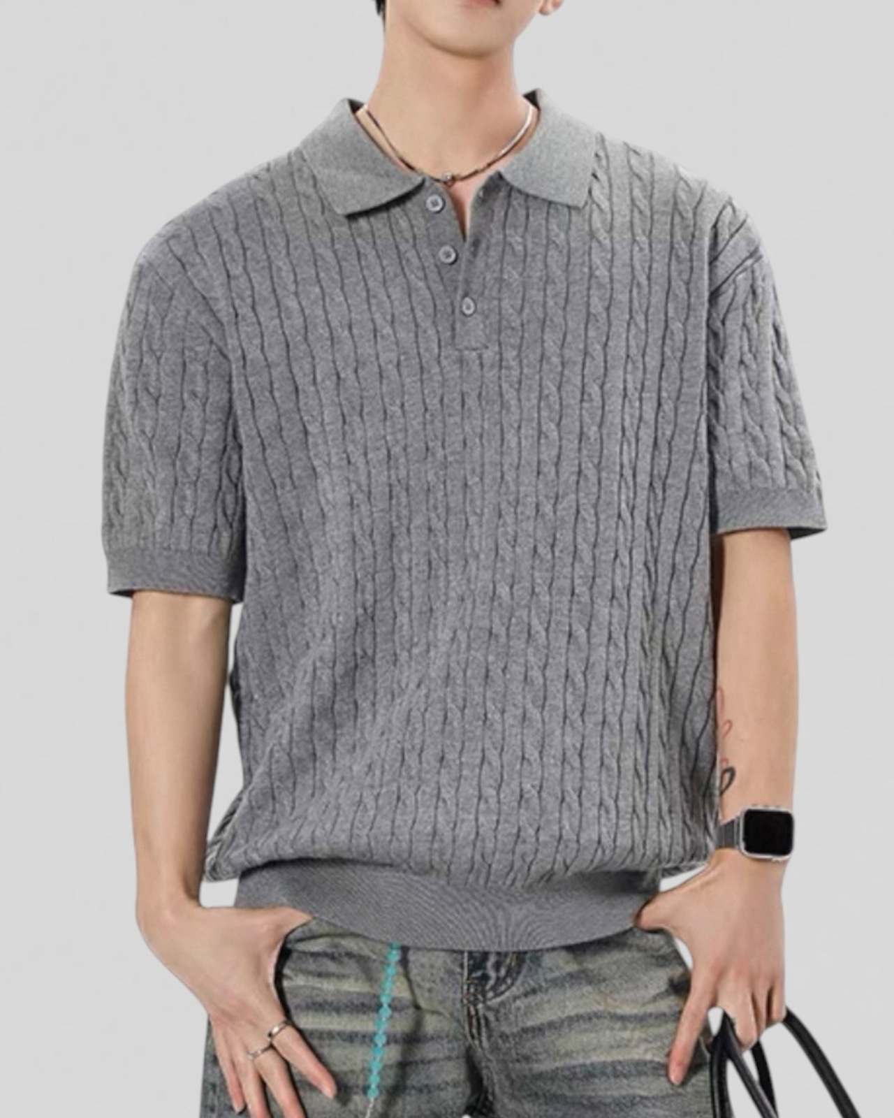 Textured Knit Polo（100％/60％/0％）