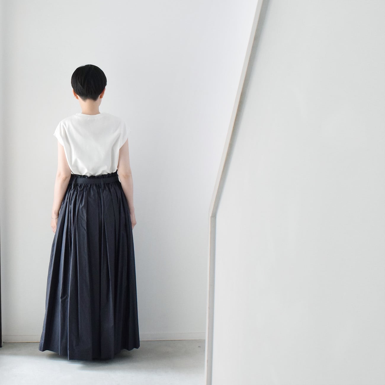 コットンボリュームギャザースカート：紺［SK19LSNV］ | skep-online shop