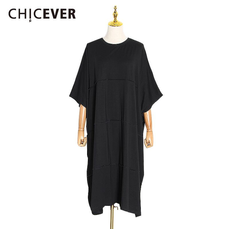 CHICEVERドレスOネックハーフバットウィングスリーブルーズブラックドレス女性特大春2020 スプリング 春物 6base516497015613