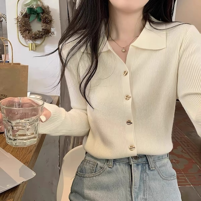 Button-Up Polo Collar Cardigan