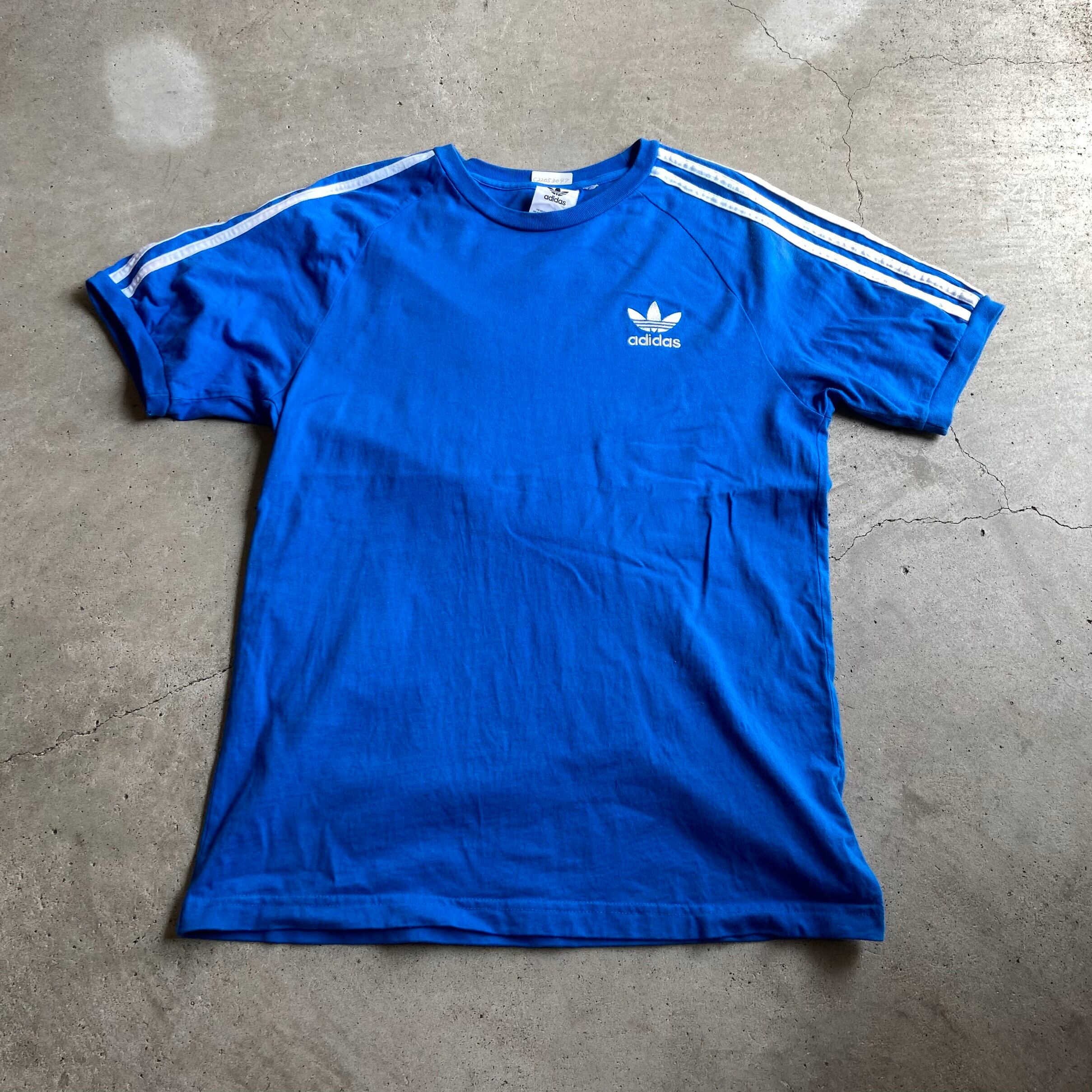 adidas アディダス トレフォイルロゴ ワンポイント刺繍 ライン Tシャツ メンズL相当 古着 ブルー 青色【Tシャツ】【PD20】【AN20】  | cave 古着屋【公式】古着通販サイト powered by BASE