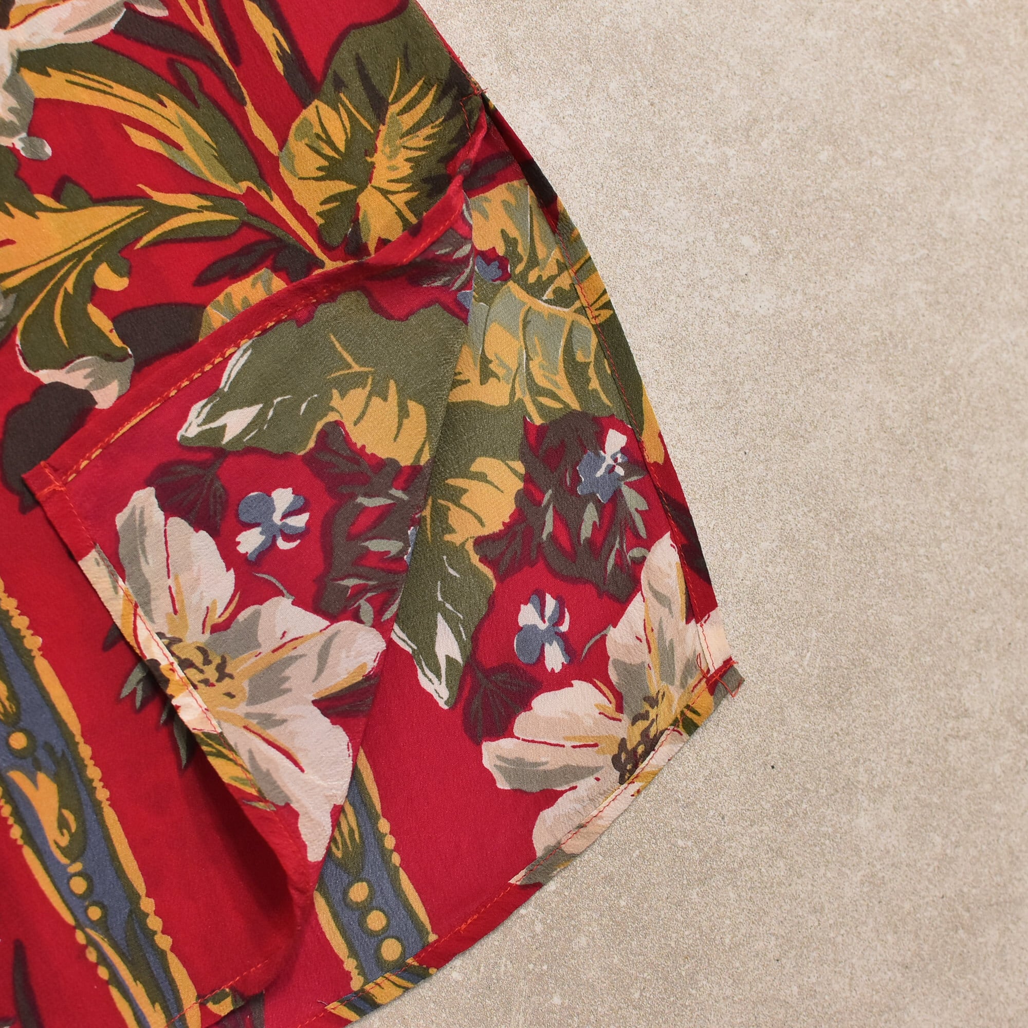 80～90s Silk City Paris stripe flower pattern silk shirt