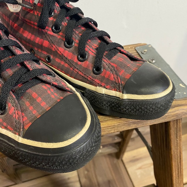 90s made in USA converse red and black plaid high cut sneakers【s3】 | LEMON