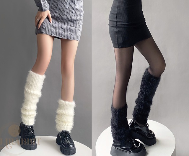 ニットレッグウォーマー /3色　秋冬ソックス 高校生 無地 もこもこ 暖かい 防寒アームカバー