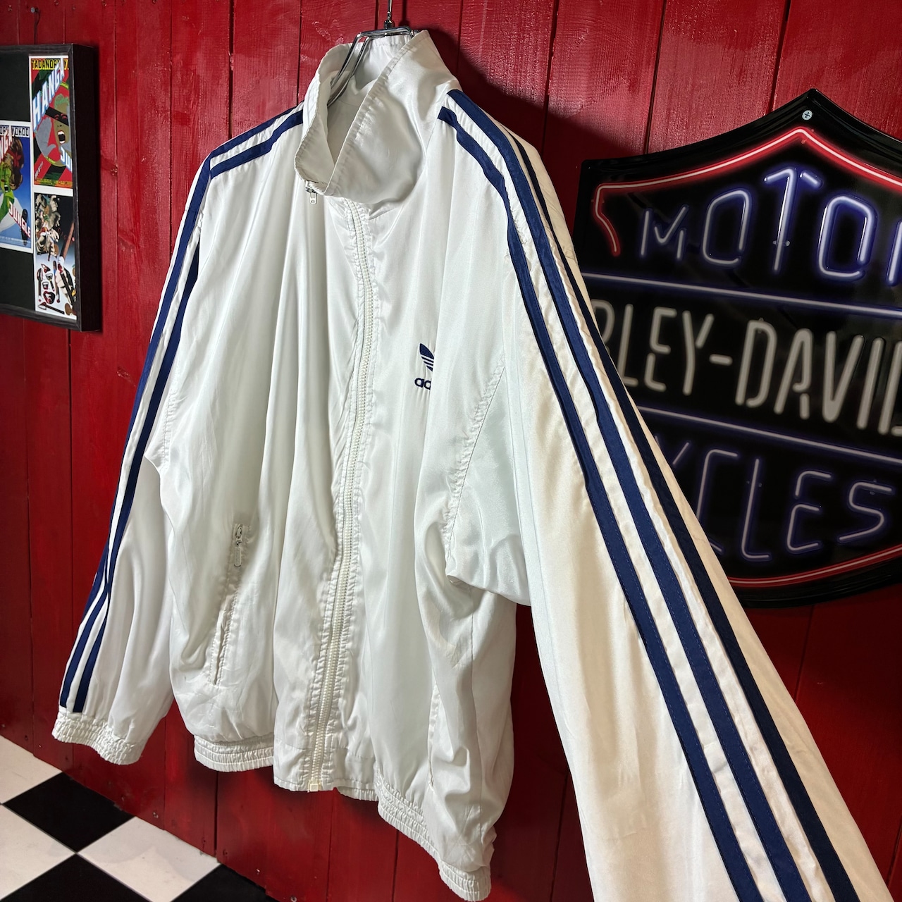 00s adidas ナイロンジャケット トレフォイル刺繍 袖ライン ホワイト