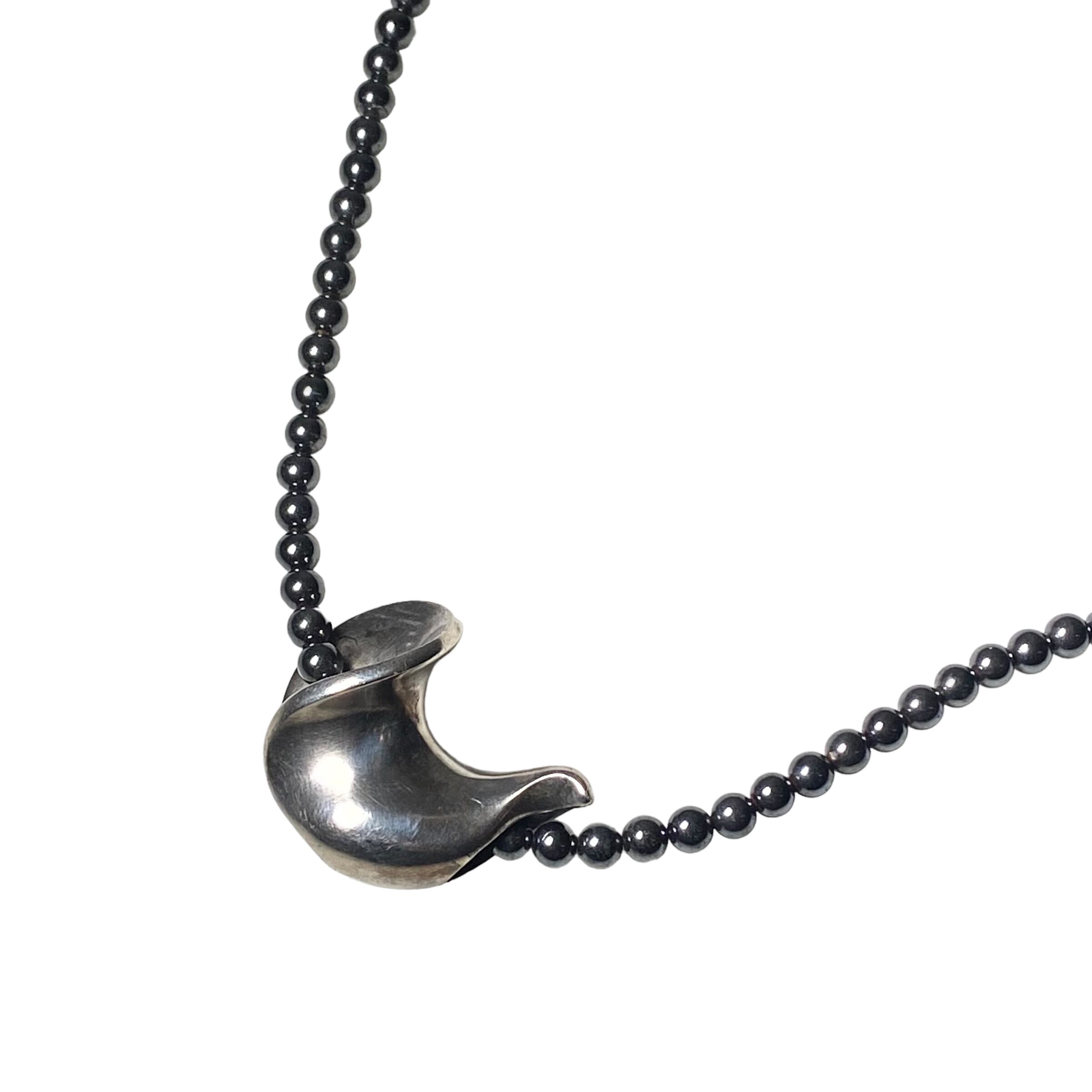 GEORG JENSEN silver bird pendant × hematite beads necklace