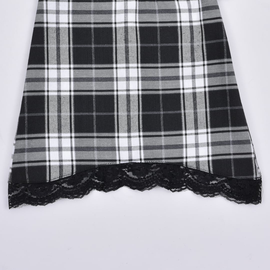 サブカル刺繍☆チェック柄レッグウォーマー(BLACK) | VOLCAN&APHRODITE