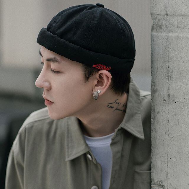 【予約販売】ツバ無し帽子 ロールアップキャップ フィッシャーマンキャップ 刺繍 メンズ レディース ストリート アウトドア カーキ ブラウン ブラック ベージュ ダンス ヒップホップ こなれ感 お洒落 韓国 トレンド