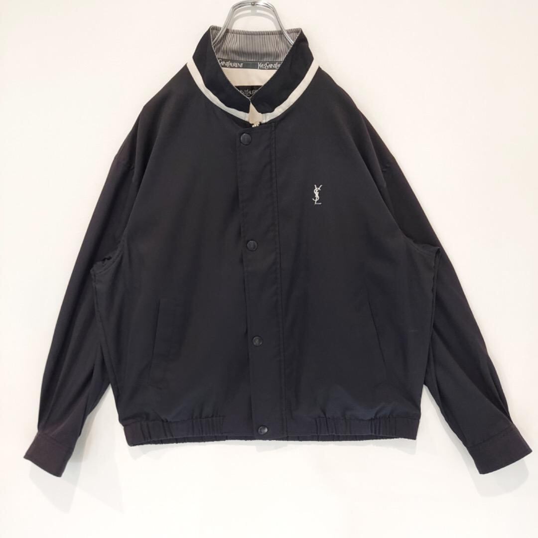 イヴサンローラン ナイロンジャケット ブルゾン 刺繍 紺 白 M 10738  