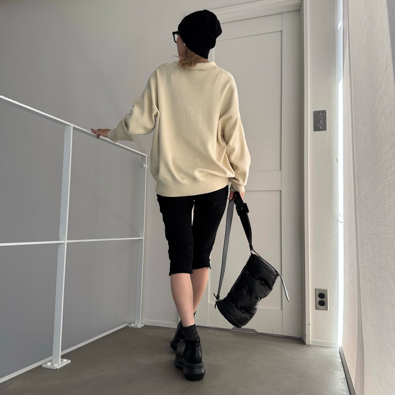 ロゴ刺繍ルーズシルエットポロknit/クリーム