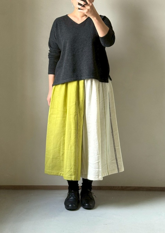 16）ワイドパンツ ショート ウールミックス WH/YE●  玉木新雌 tamaki niime