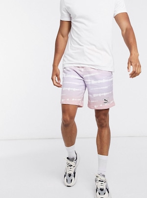 Puma tie dye shorts in lilac