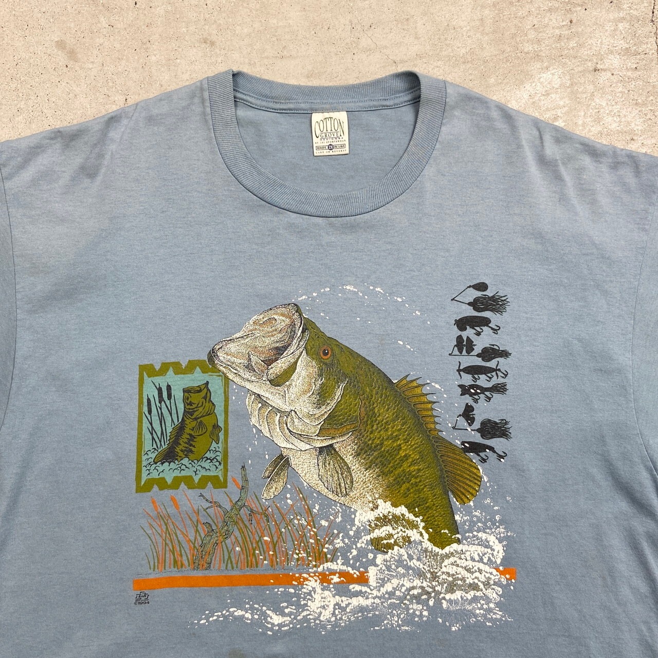 90年代 USA製 LSJ sportswear ブラックバス 魚 釣り プリントTシャツ 