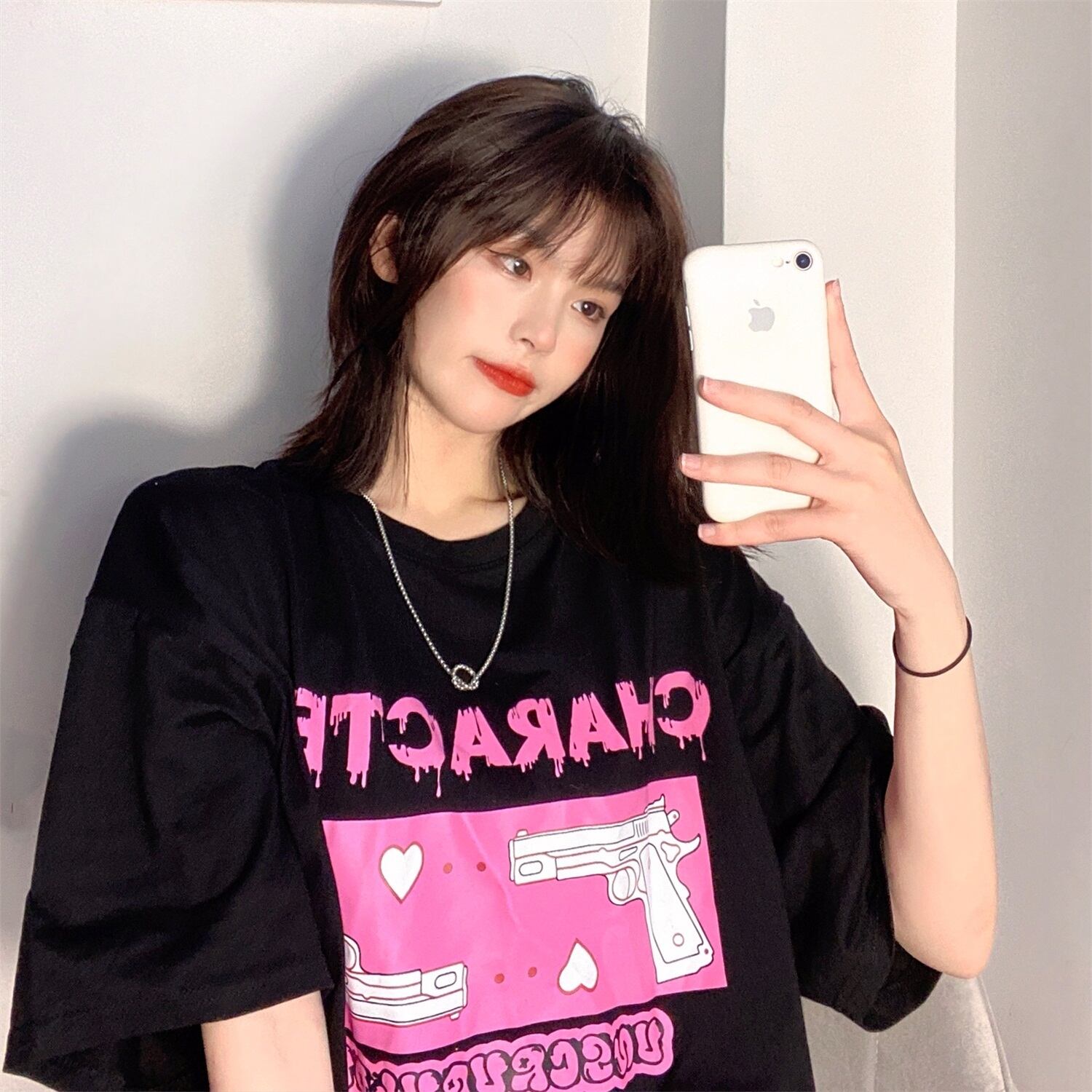 サマールーズTシャツ パウダーカジュアルプリントラウンドネックトップス 夏物 Oネック ケッペル24235171092