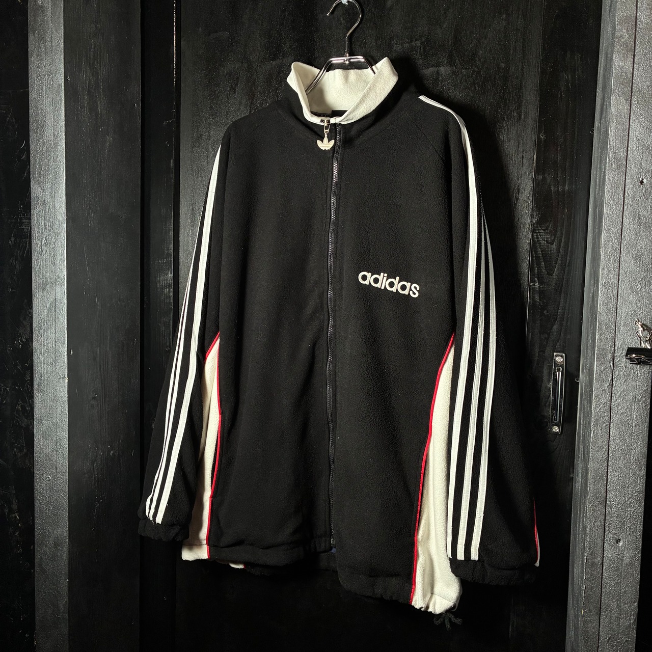 90s adidas フリースジャケット　ツートンカラー　バック刺繍　トレフォイル　アディダス