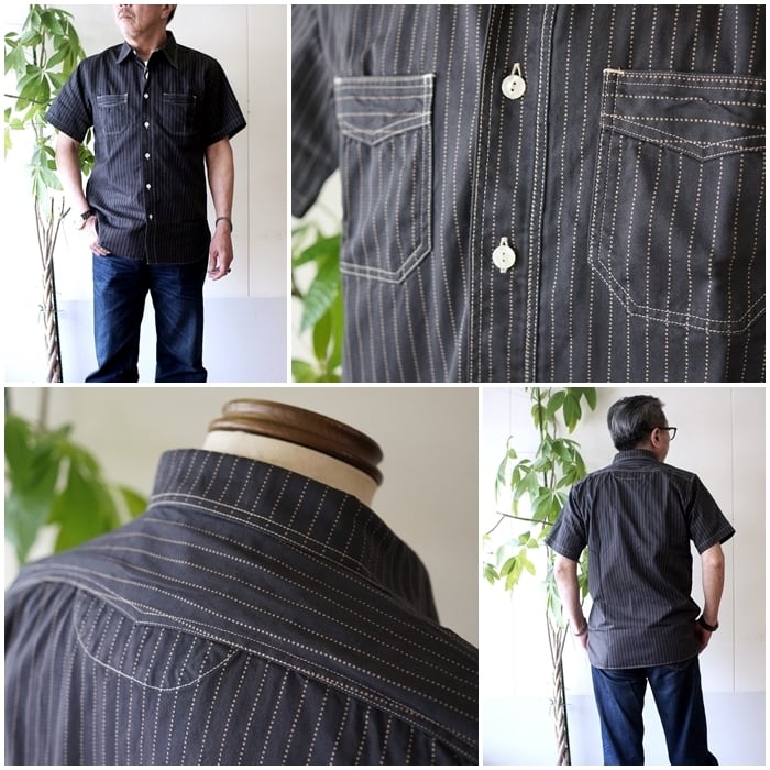 SUGARCANE シュガーケーン 半袖ブラックウォバッシュシャツ 東洋