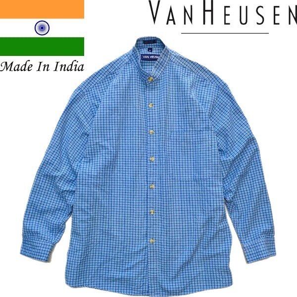 1点物 インド製VAN HEUSENバンドカラー長袖チェックシャツ古着 ...