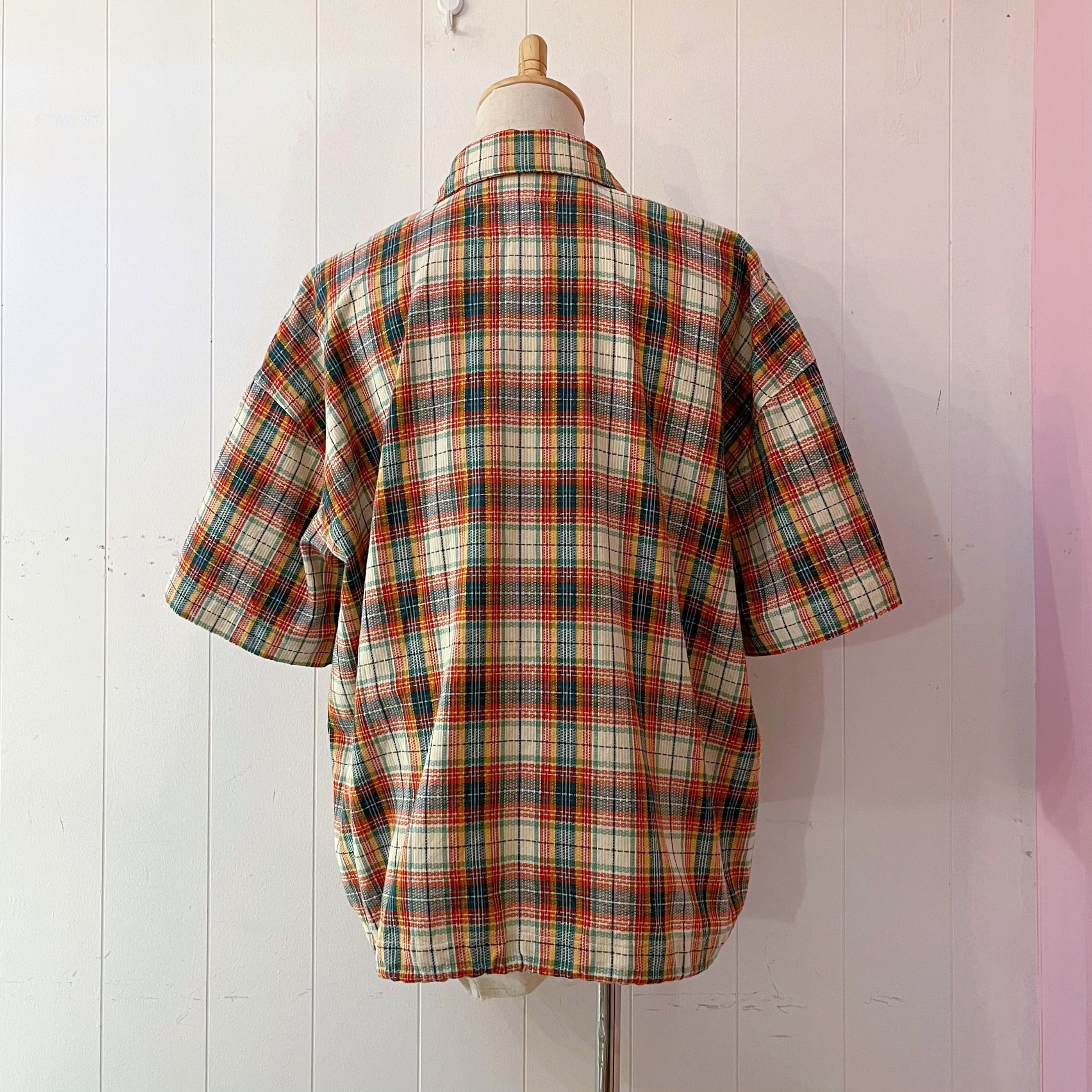 green madras check zip-up shirt