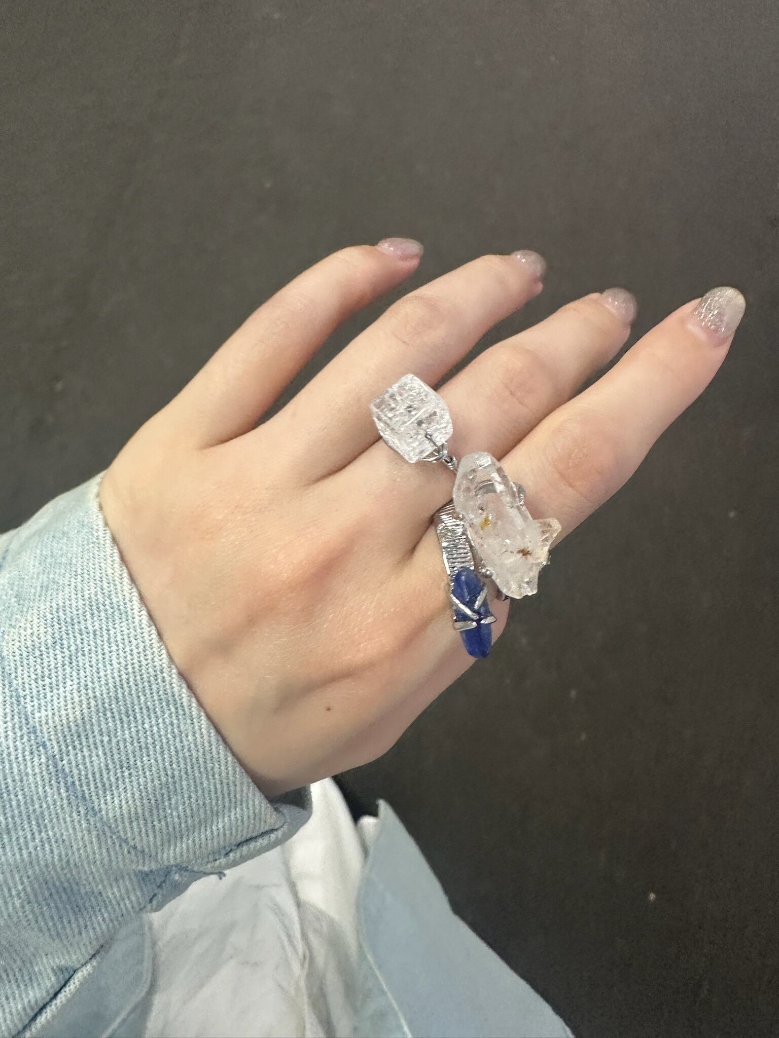 Natural Stone Ring 】-氷河-一点物 水晶 天然石 指輪 アクセサリー