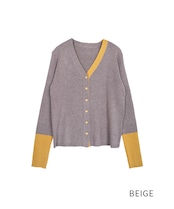 【直営店限定ITEM】バイカラーVネックニットカーディガン (BEIGE) CQ-47122H