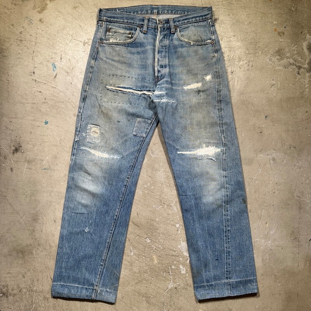 70's Levi's リーバイス 501 デニム 66前期 赤耳 セルヴィッジ 刻印6 スモールe バックポケットシングル 実寸W31 リペア グランジ ダメージ USA製 希少 ヴィンテージ BA-2516 RM2935H