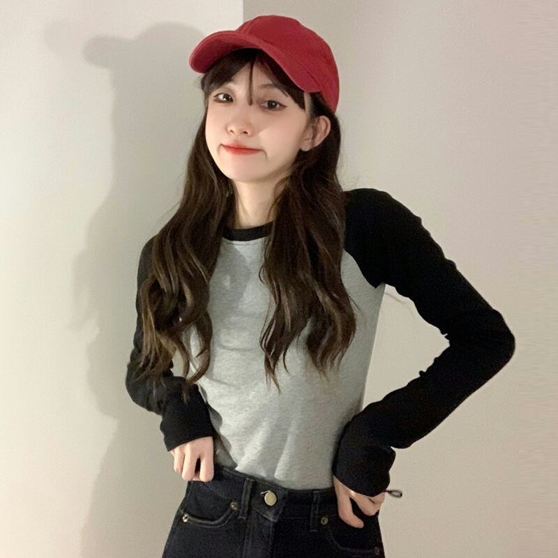 ショートトップス スプリングオータムシャツ スリムTシャツ ロング 大人ガーリー スウィート キュート カジュアル 春物 秋物 試着室70991016338