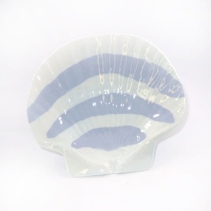 ホタテ貝皿（青味白色縞模様）T-7