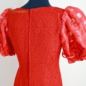 フラダンス 衣装 ワンピース ドレス レッド系 フラ ダンス 赤 チェック柄 パフスリーブ 上品 光沢 ハワイアン アロハ 総柄 ダンス衣装 華やか 鮮やか かわいい