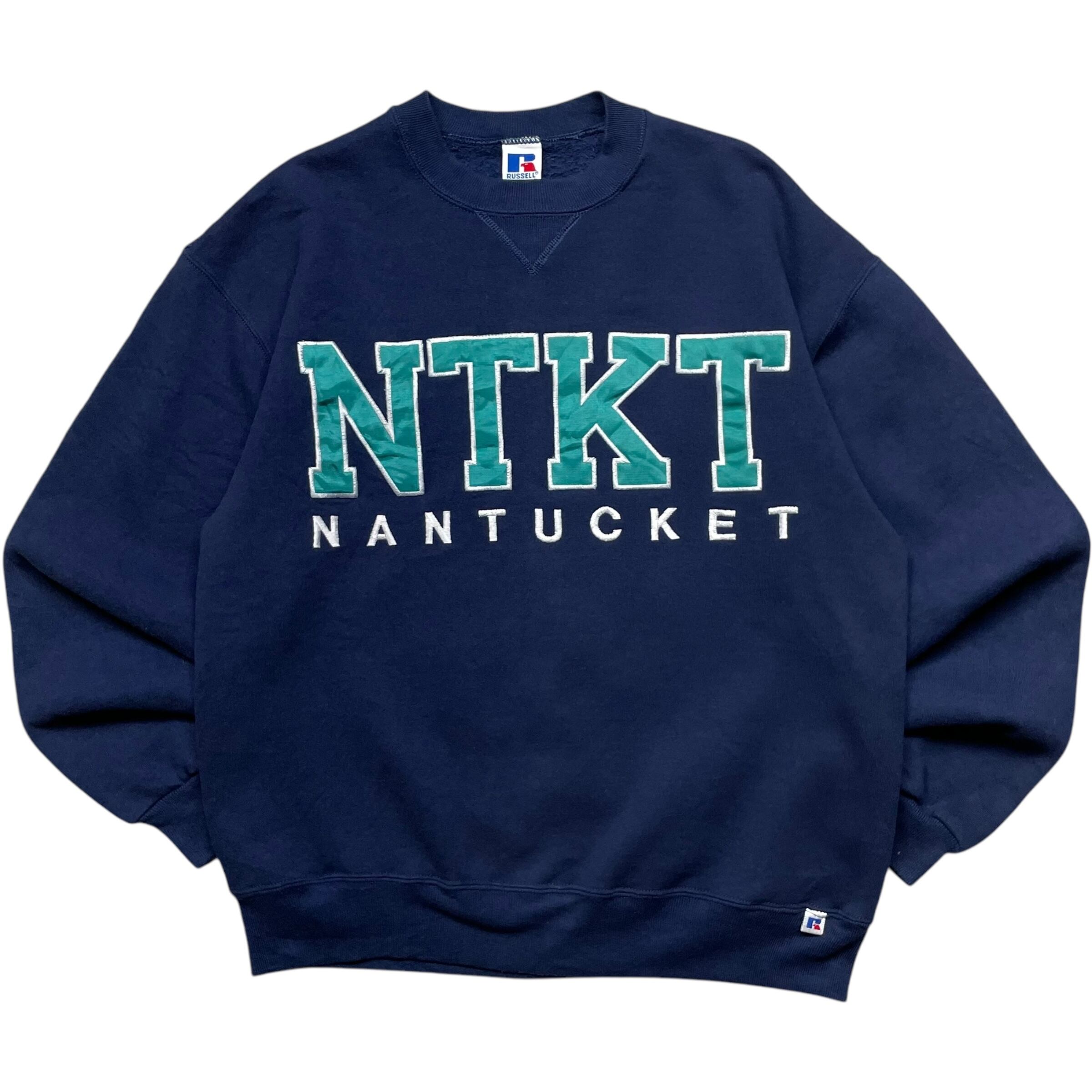 《L》 russell athletic ラッセルアスレチック スウェット 刺繍ロゴ ガゼット ネイビー USA製 90年代 vintage no.6295