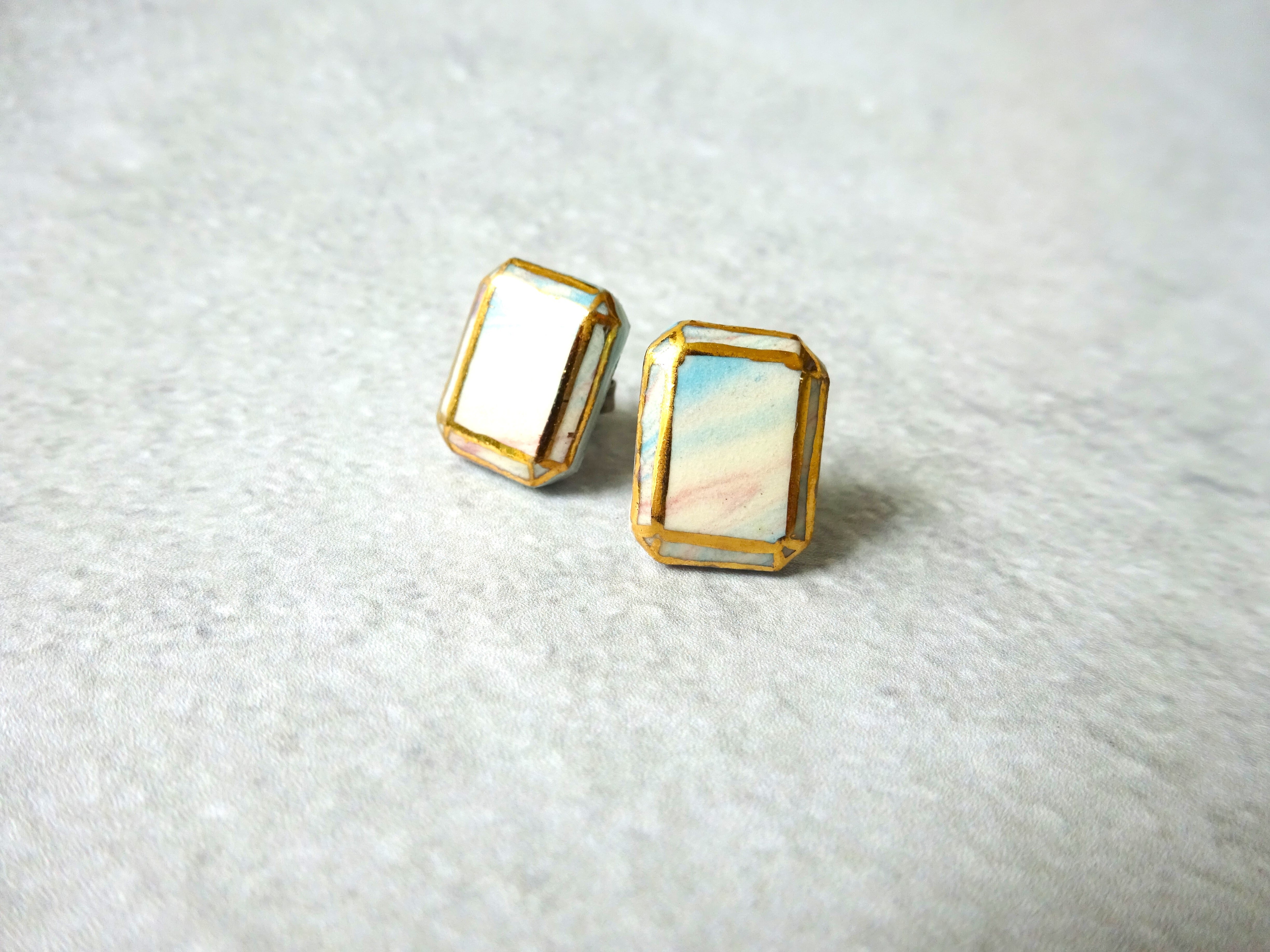 small  jewel cut ・練り込み模様のpierce/earring・長角