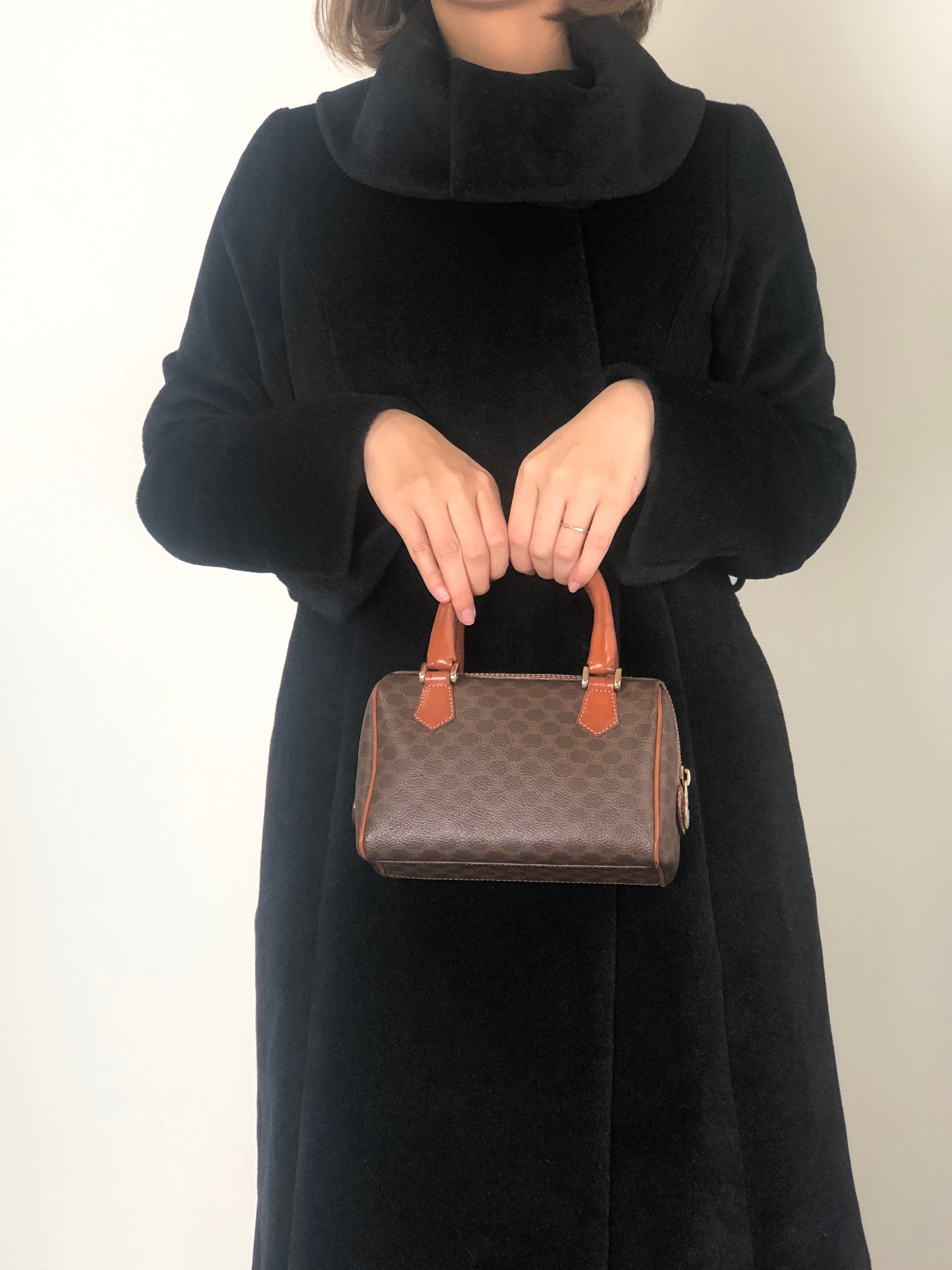 CELINE セリーヌ マカダム ハンドバッグ ブラウン PVC レザー ミニボストン ミニバッグ vintage ヴィンテージ オールド 8fppkm