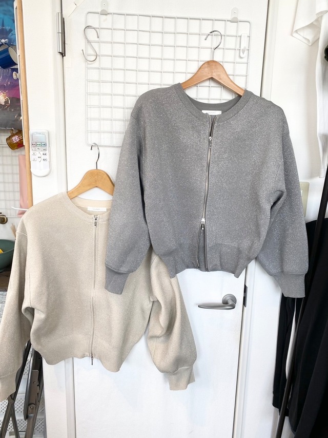 レディース　ジャガード編み ジップショートカーディガン