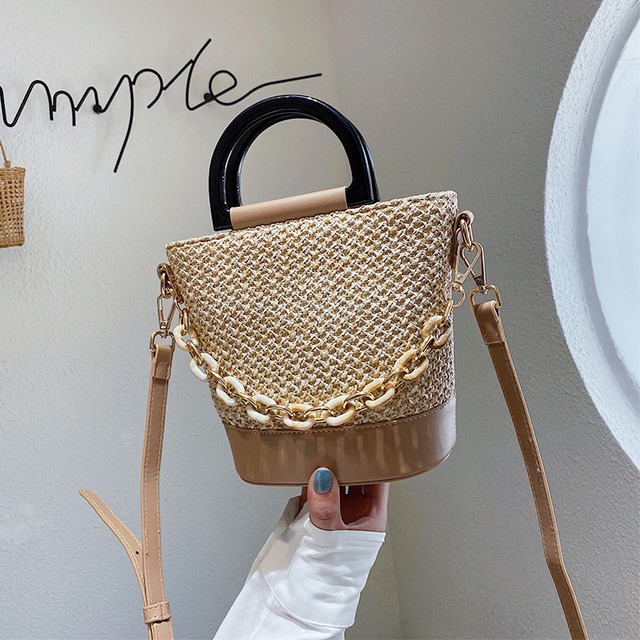 夏の小さなバッグ女性のバッグ2020新しい波のファッションネット赤いストロー織りチェーンショルダーメッセンジャーバッグワイルドバケットバッグ Tiancai_Wing_Bag3726775