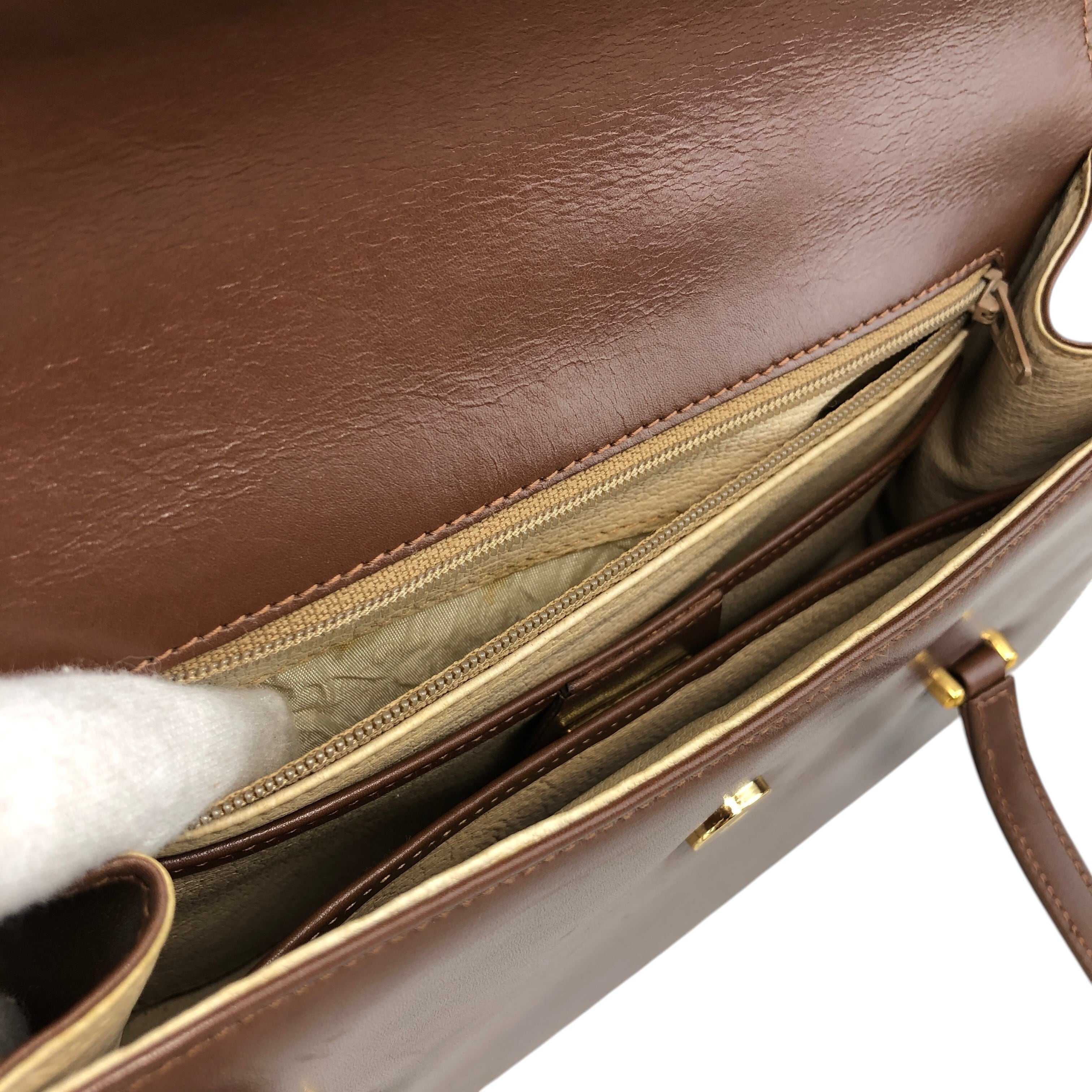 GUCCI グッチ ブラウン GG レザー フラップ ハンドバッグ vintage