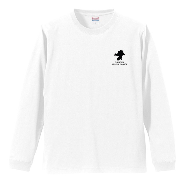 《愛媛》 緯度経度ミニマルロングスリーブTシャツ｜地図×地名×ワンポイントデザイン
