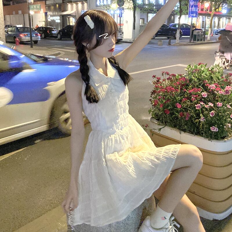 ホルターカラーシャツ ドレス サマーウェストスカート 夏物 スーパーモール74002476699