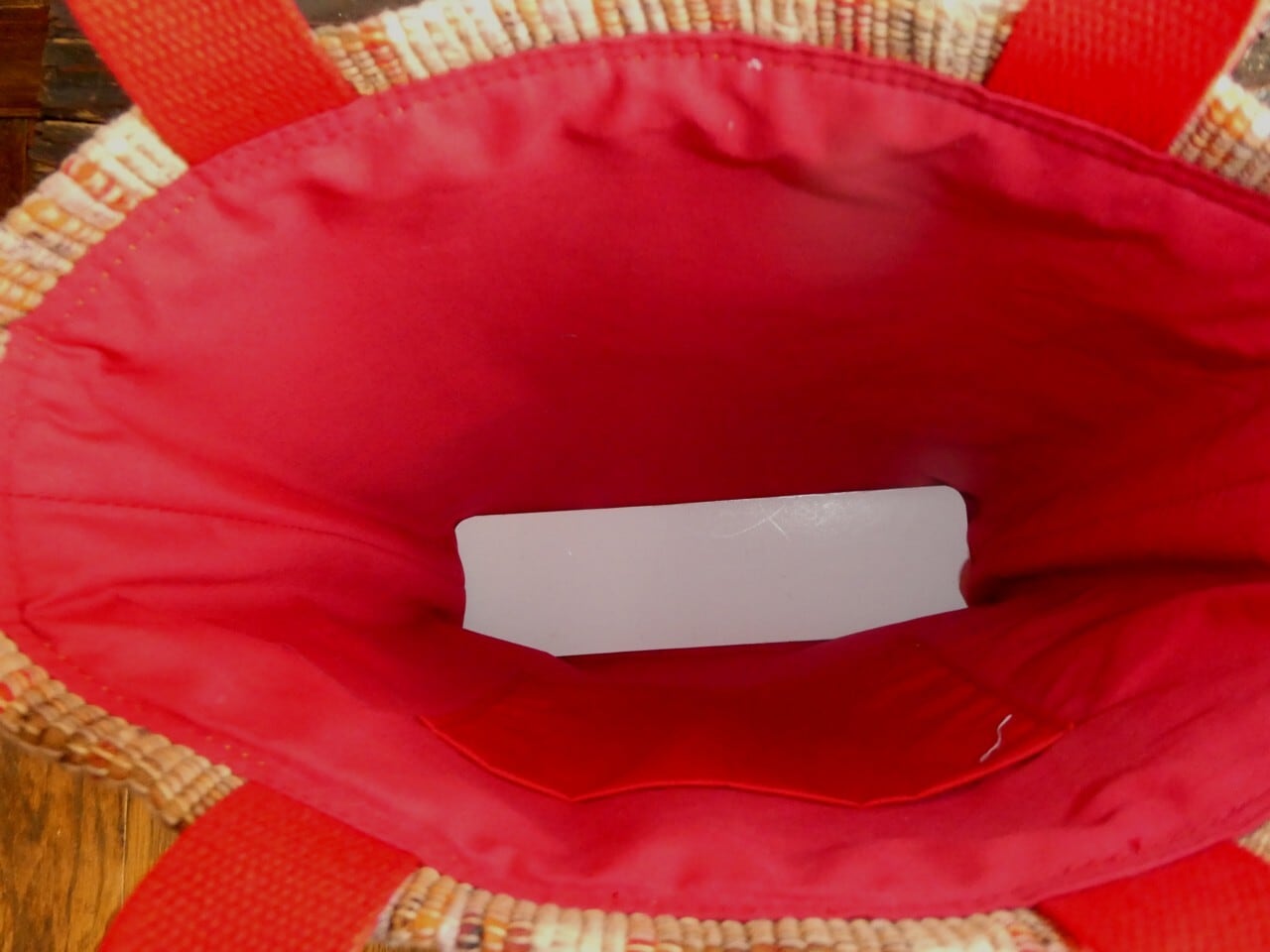 赤い持ち手のトートバッグ(臙脂縞)