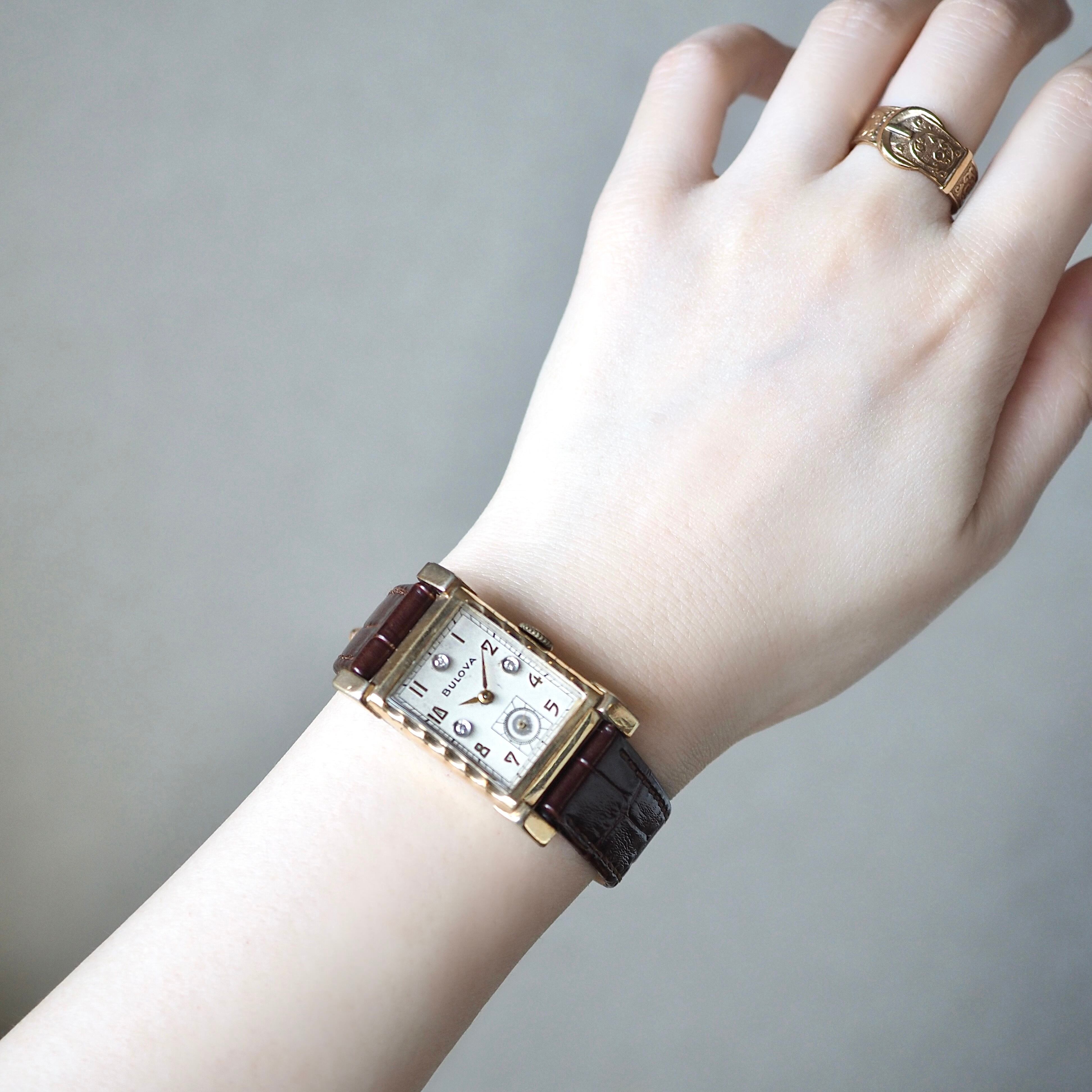 BULOVA ブローバ 角金 ダイヤ付 アンティーク時計 1940年代 | Plumage