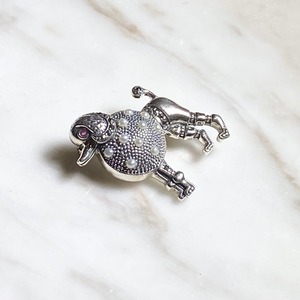 ROKUZAN silver brooch “poodle” set with ruby & pearl & marcasite