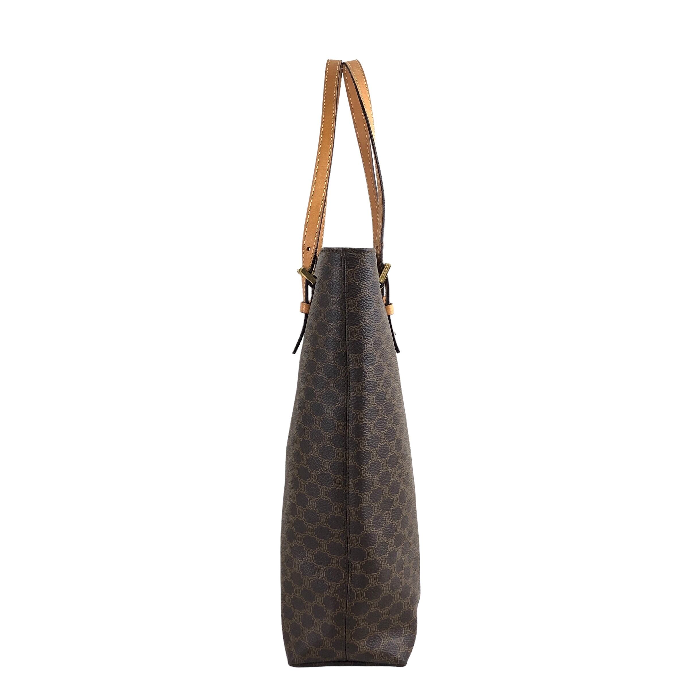CELINE セリーヌ マカダム ハンドバッグ ブラウン レザー トートバッグ