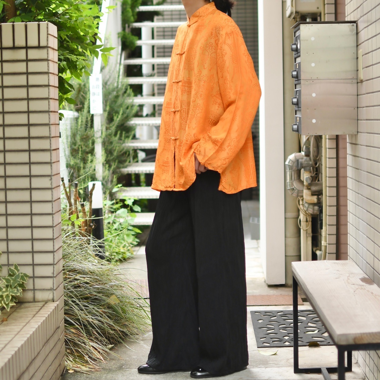silk×rayon pattern china shirt