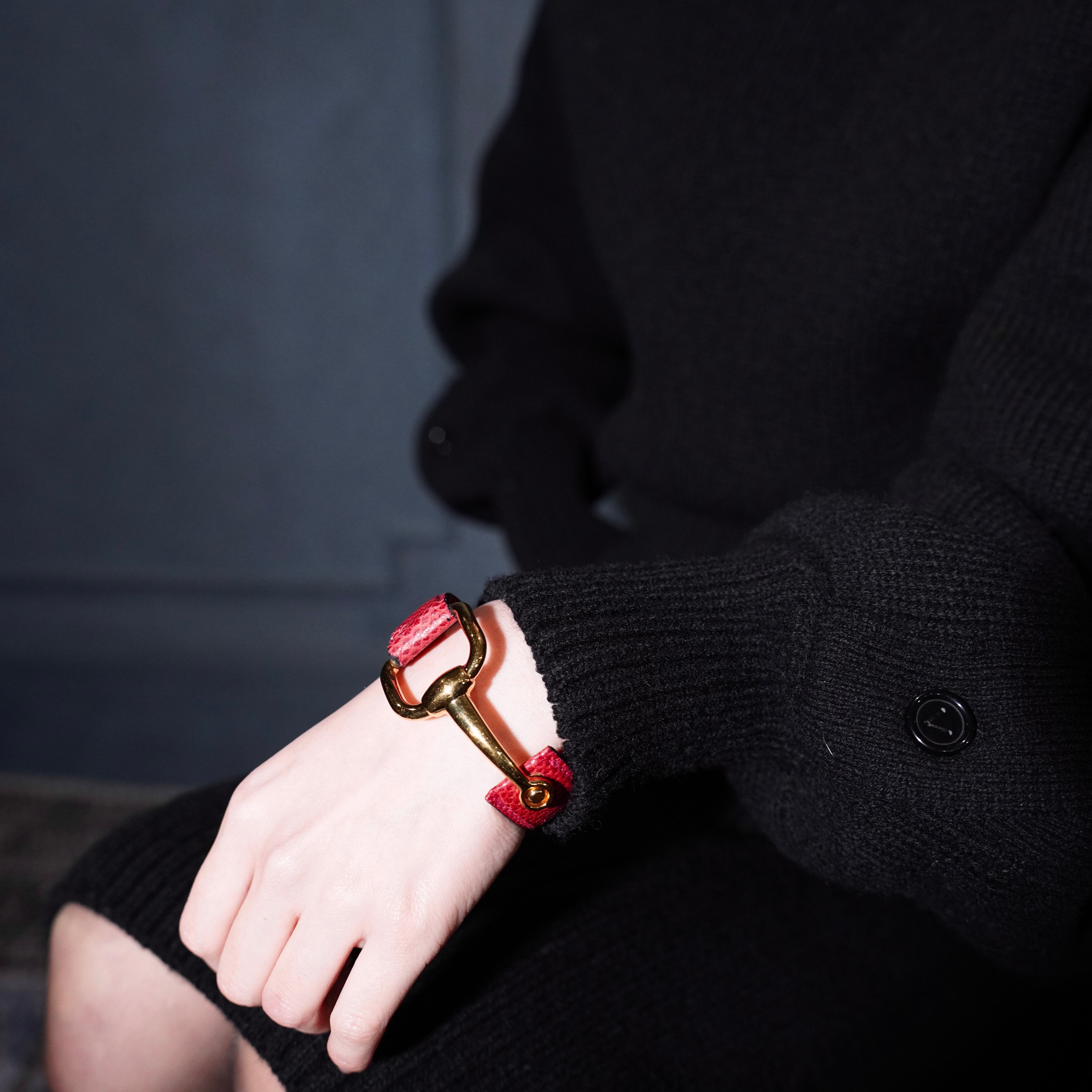 GUCCI HORSE BIT DESIGN METAL LEATHER BANGLE/グッチホースビット