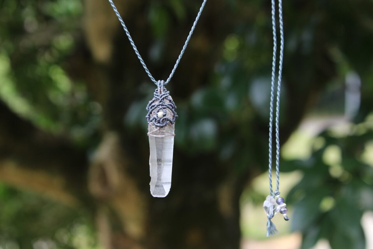 Lemurian Seed  Crystal  micro macrame reversible pendant