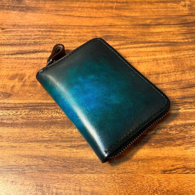 ラウンドファスナー半財布 / グリーン（緑+青）